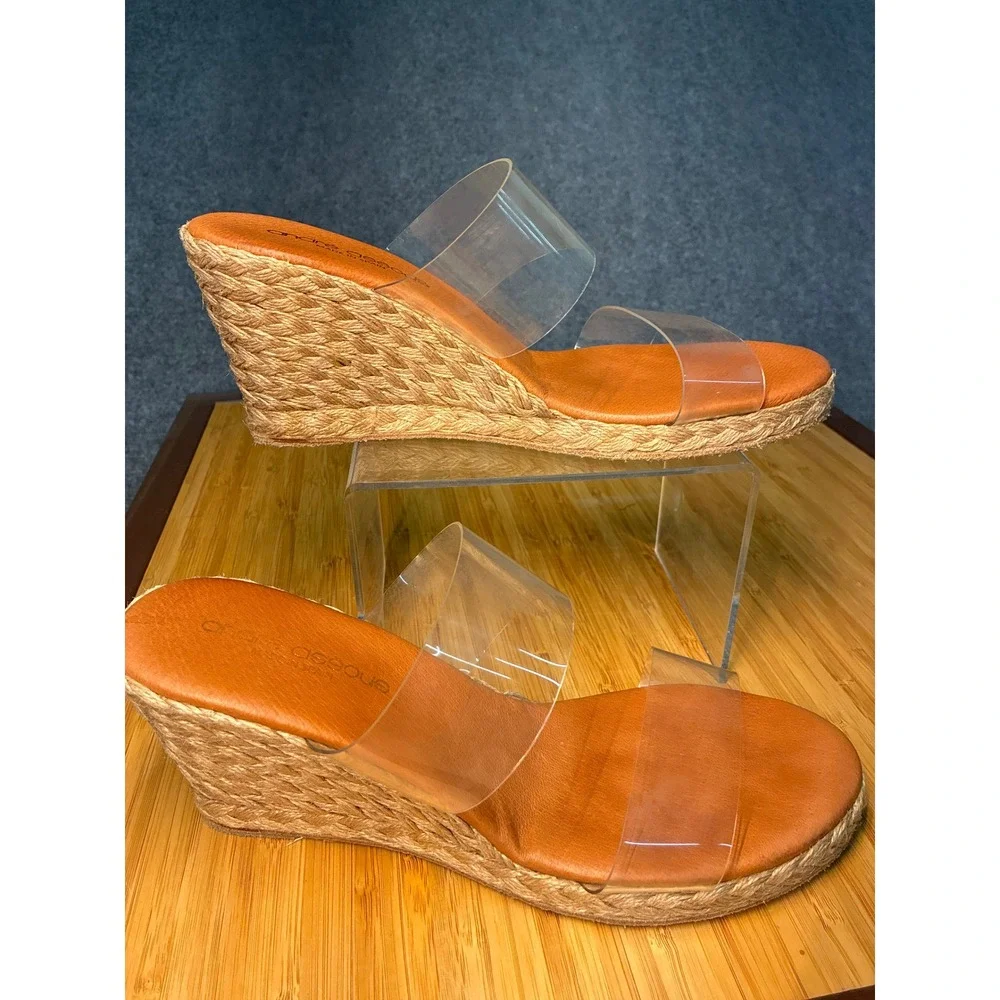 Andre Assous Women Clear Strap Espadrille Wedge Sandals Tan Clear Spain 38